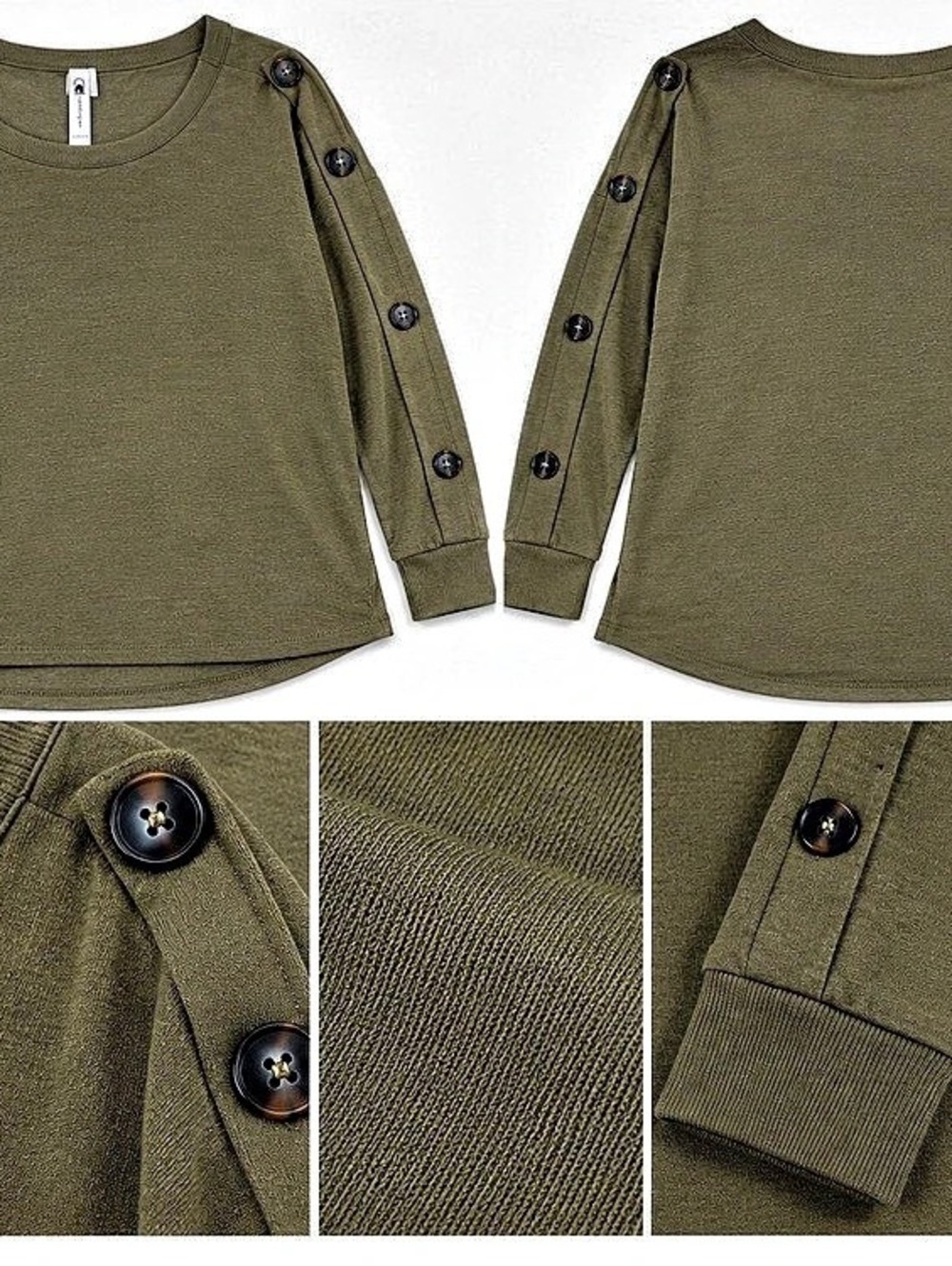 Cable & Gauge Olive Button Sleeve Top Size Medium Like New
